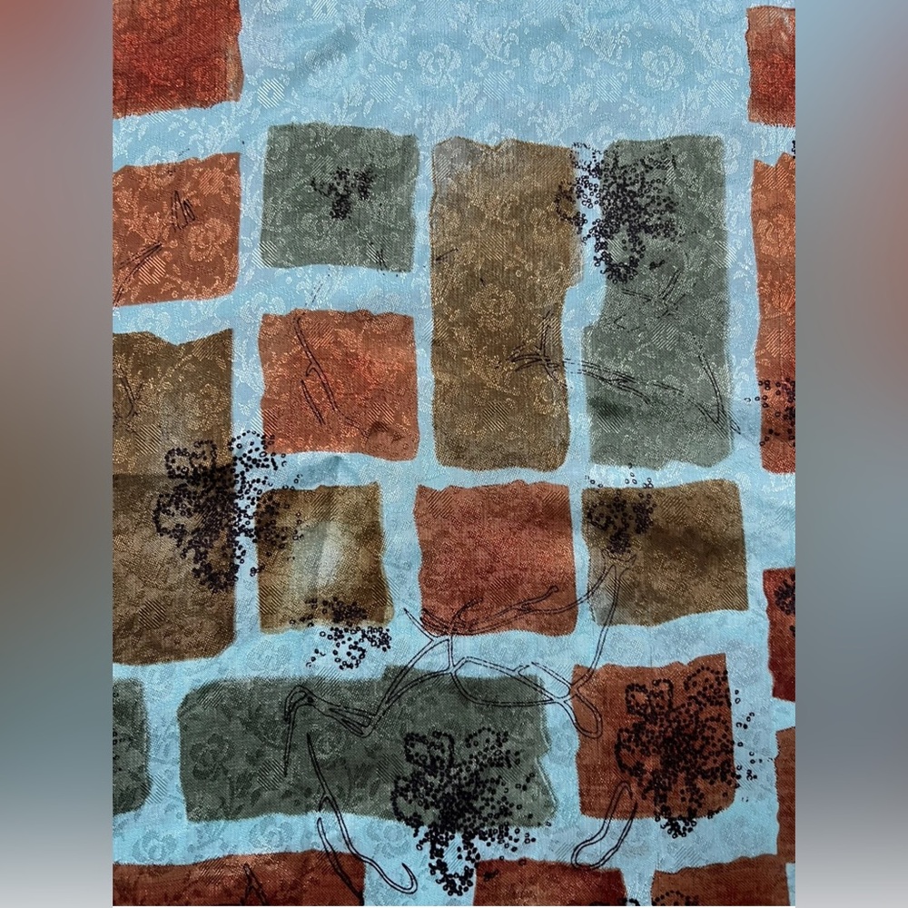 Rectangle Scarf Geometric Art Aqua Blue Rust Olive Wrap Sarong Beach Flowers